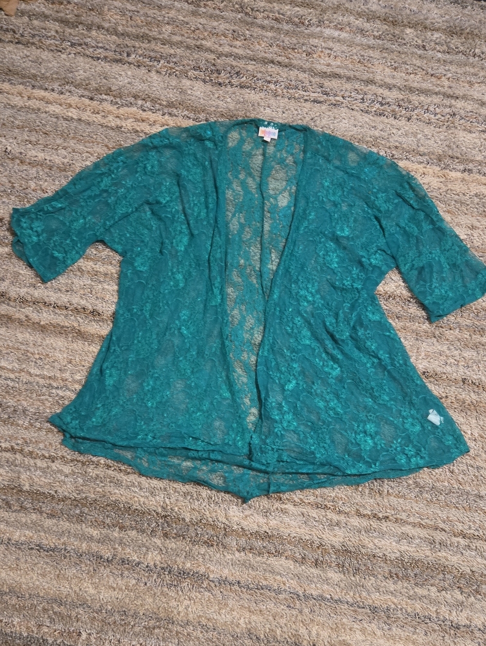 LuLaRoe Teal Sheer Lace Open-Front Cardigan